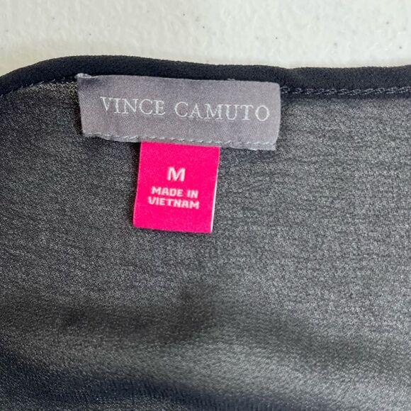 Vince Camuto Leopard Print Black Chiffon Asymmetric Hem Top Women Size Medium - Picture 8 of 11